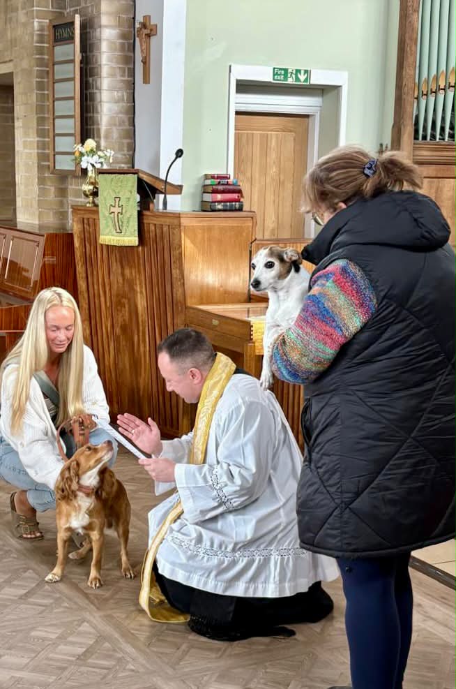 Here’s Rexy and Molly receiving their blessings this morning on the Feast of St Francis.